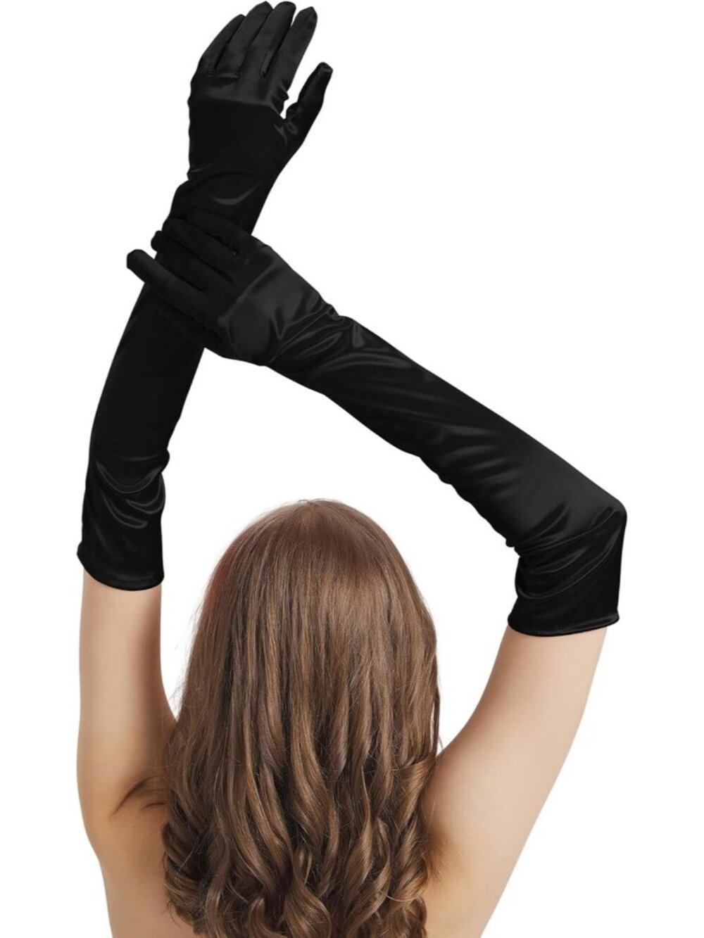 Women's Black Satin Opera Elbow Length 1920s Flapper Long Gloves Party